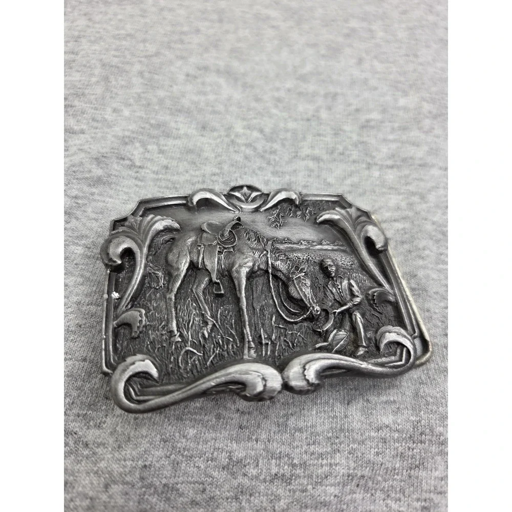Rare Bergamot Brass Works Horse Farmer Pewter Belt Buckle
